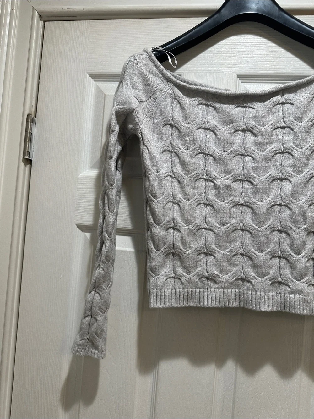 Aeropostale Light Gray Cable Off-the-Shoulder Sweater
